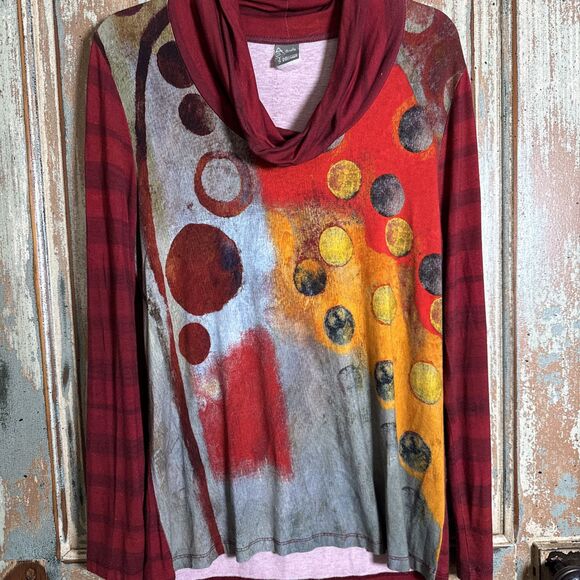 Simply Art by Dolcezza Long Sleeve Cowl Neck Tunic Top (L) Wearable Abstract Art - Picture 2 of 9